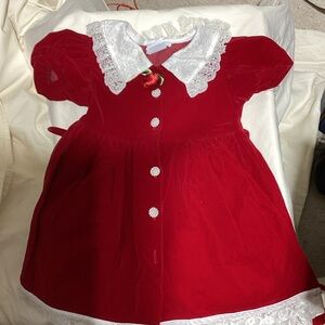 Red Velvet Dress with Lace Collar Y2K